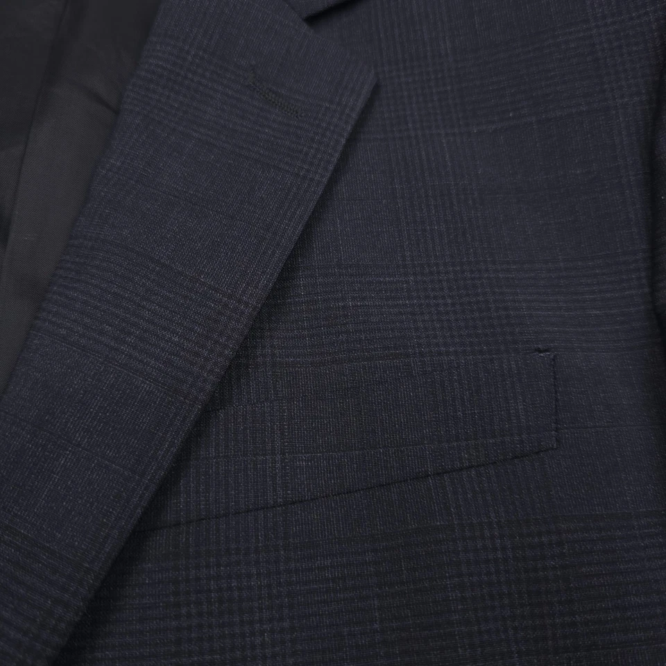 $595 Theory Chambers Navy Blue Tonal Plaid Suit Jacket Blazer Mens Size 36S - Image 4 of 4