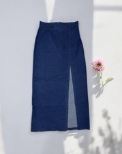 Blue Jean Denim Maxi Skirt High Front Slit Vintage 90s Boho Western Cowgirl US 9