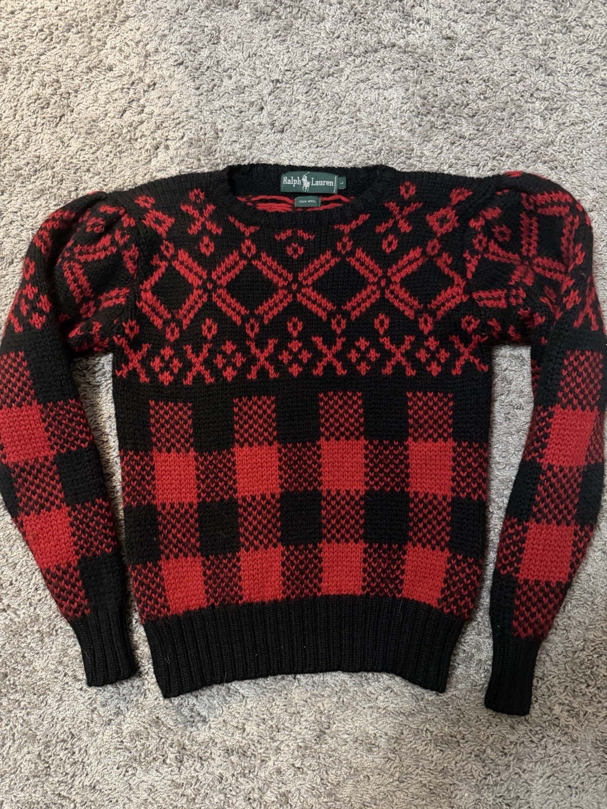 Vintage 80s Polo Ralph Lauren Wool Plaid Sweater Women’s Classic Size Large
