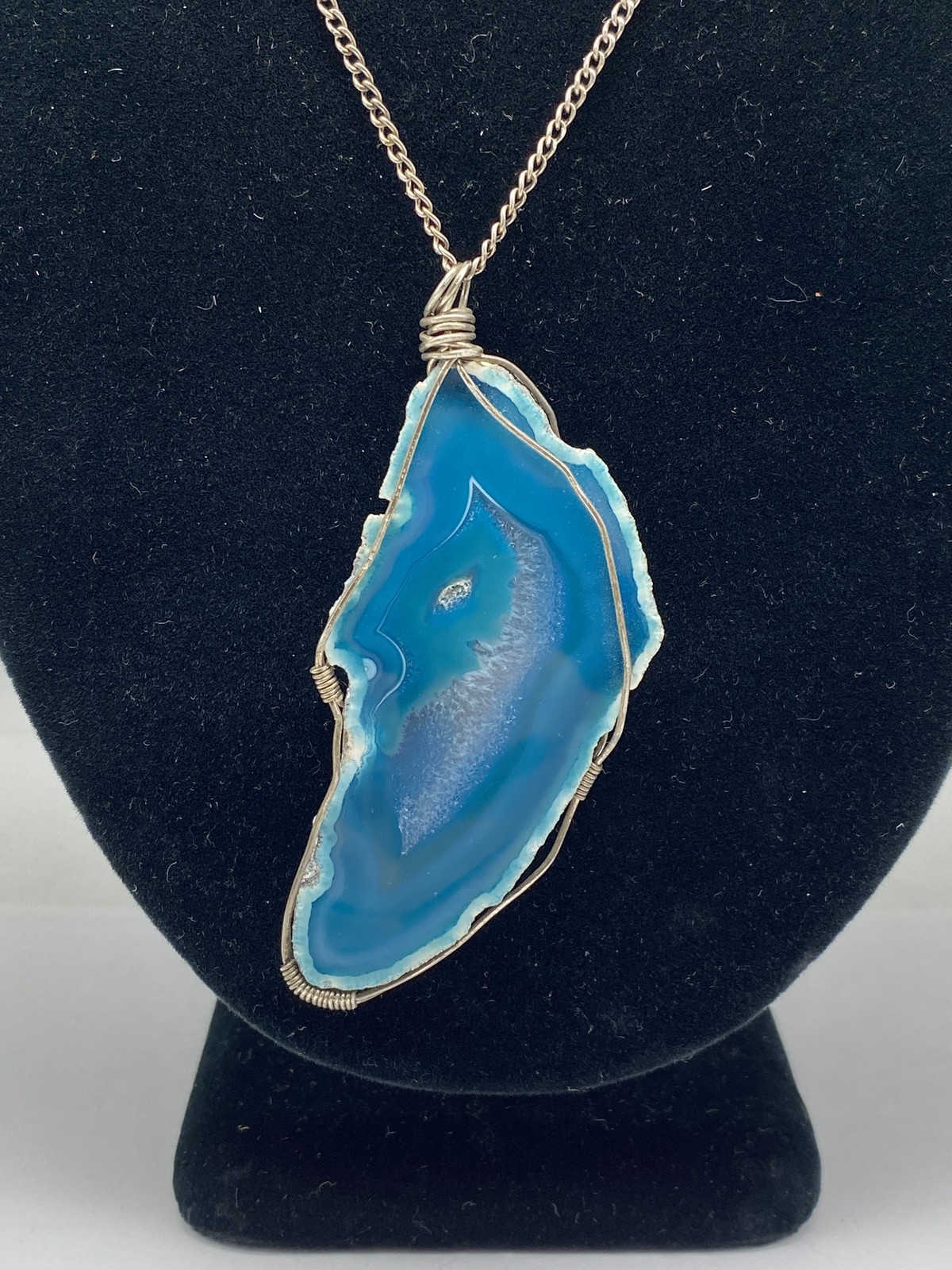 Sterling Silver Wire Wrapped Agate Slice Pendant … - image 2
