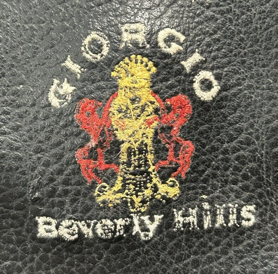Giorgio Beverly Hills Black Leather Doctor Style Tote Travel Bag Crest Logo - Image 3 of 4