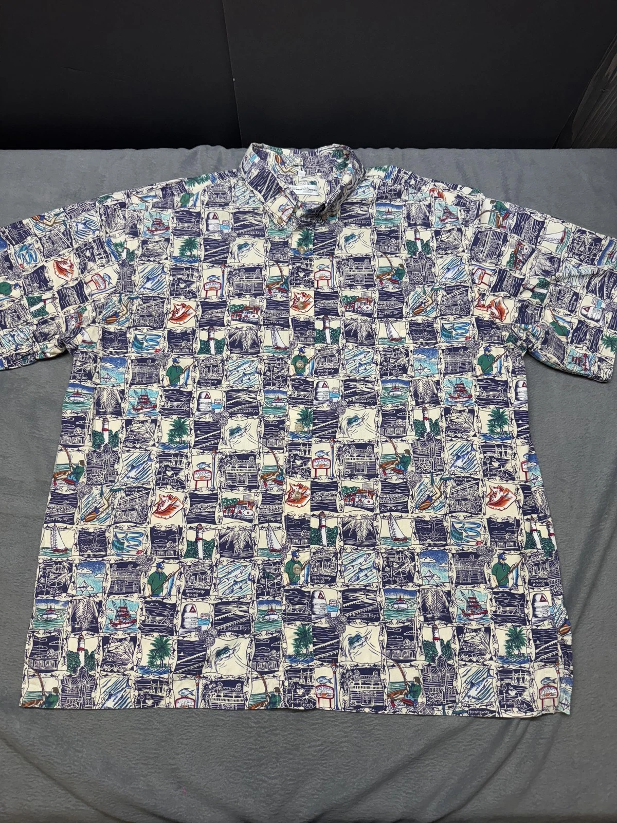 Bluewater Wear Shirt Mens 2XL Florida Keys Print Button Up Casual Vacation Beach