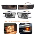 Front Bumper Fog Light+Corner Turn Signal Smoked For VW Jetta Golf Mk3 1993-1998