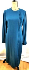 Vintage Carolina Herrera Studio Dress Women 8 Blue Long Sleeve Ruffle Pencil