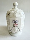 Vtg Westmoreland Milk Glass Pedestal Candy Dish Paneled, Grapes, Painted Flowers