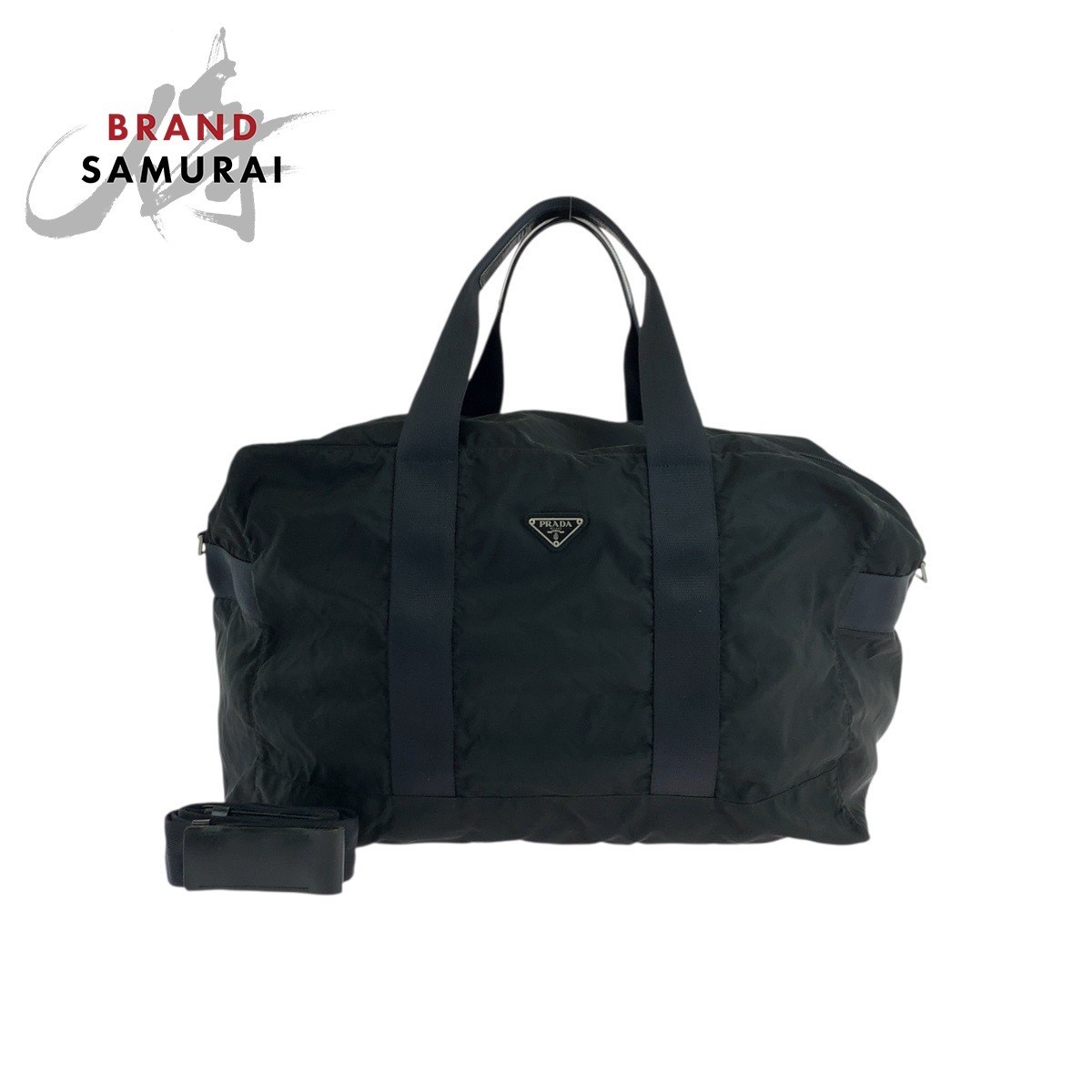 Prada Tessute Black Silver Nylon Leather Boston Shoulder Bag 504012