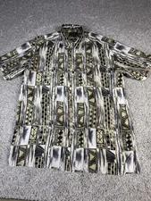 Scandia Woods 100% Silk Button Shirt Camp Neutral Abstract Short Slv Mens Large