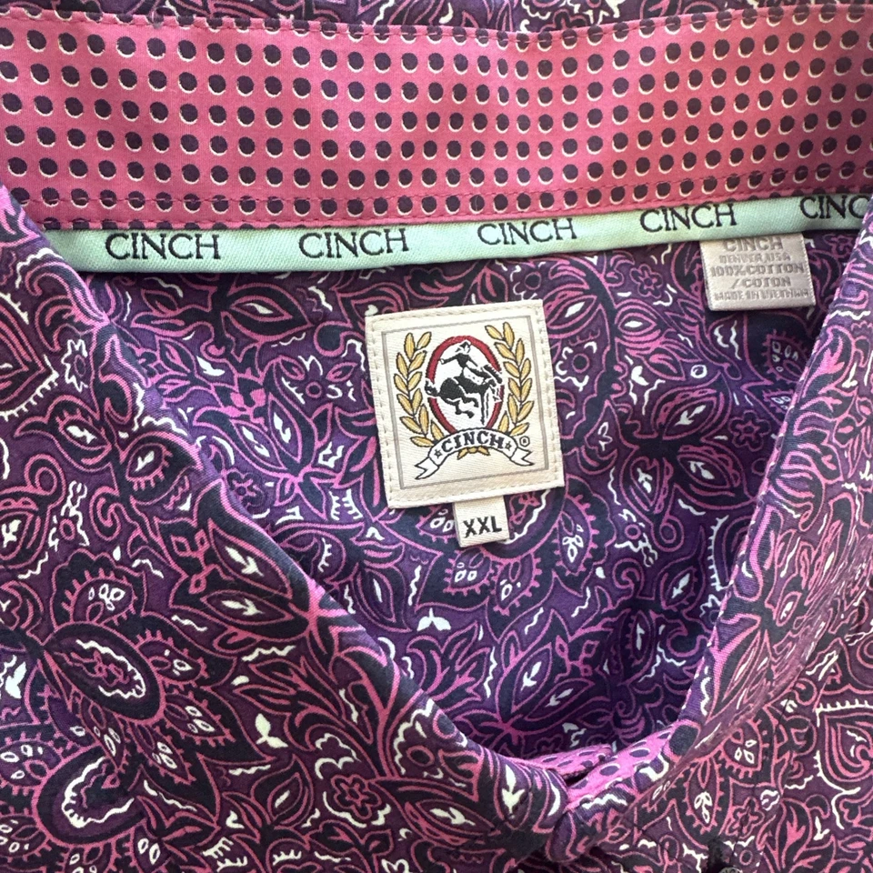 Camisa de vestir CINCH para hombre púrpura rosa cachemir manga larga abotonada talla XXL Foto 2 de 4