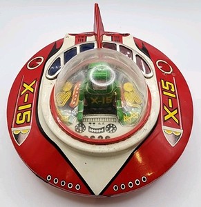 VINTAGE KO YOSHIYA SPACE COMMANDER SPACESHIP X-15 UFO WIND UP TIN TOY JAPAN