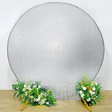 7.5 ft SILVER Metallic Sequin Round Backdrop STAND COVER Party Events