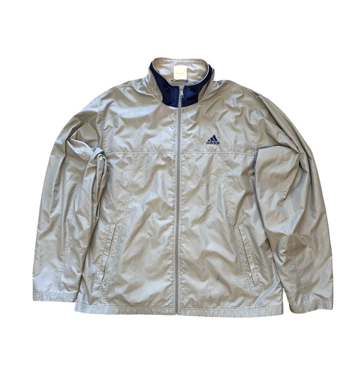Vintage Adidas Windbreaker Gray Blue Full Zip Mesh Lined Jacket Men's Size Large