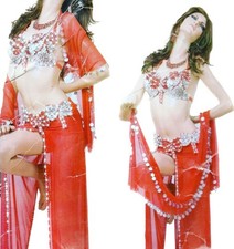 Belly dancer costume, Handmade embellished Egyptian dance outfit, Belt and bra