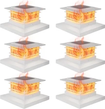Dynaming 6 Pack Solar Post Cap Lights 6 Flickering Flame Lights, White 