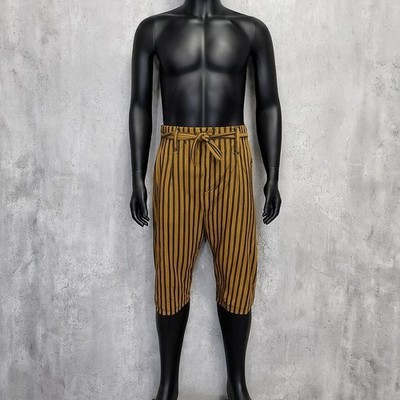 SCOTCH & SODA Mens 29 Brown Mustard Pleated Vertical Striped Beach Chino Crop