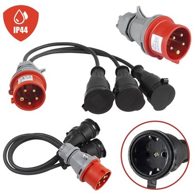16A Stecker auf 3x 230V Gummi Kupplung 3x3500W mit Kabel CEE Adapter Starkstrom