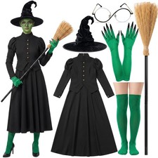 BITOWO Wicked Witch Costume Women Girls Adult with Hat Broom Gloves Socks Hal...