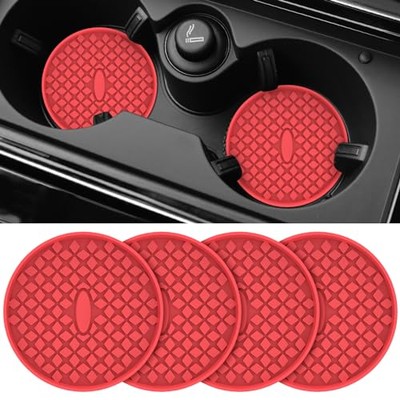  Car Cup Holder Coasters [4 Pack] Silicone Auto Mug Mats,Universal 4 Pack-red