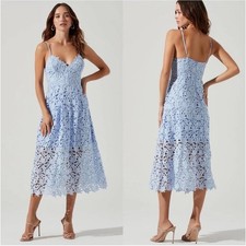 ASTR The Label Lace Midi Dress Periwinkle Blue Floral Scallop V-Neck Small