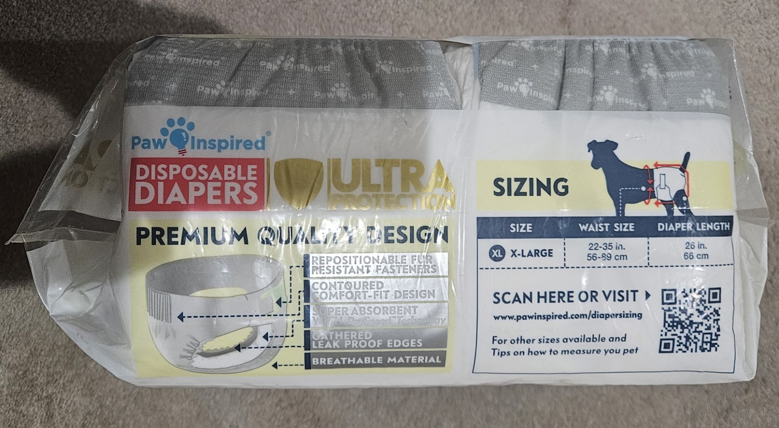 Paw Inspired Ultra Protection Disposable Dog Diapers -30 Count XL-New