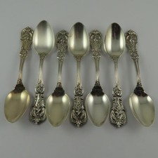 SET OF 7 VINTAGE REED & BARTON FRANCIS I PATTERN STERLING SILVER TEA SPOONS