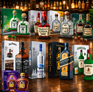 Whiskey Bouteille Building Blocks Set Creative Wine Decor Cadeau pour adultes Collector