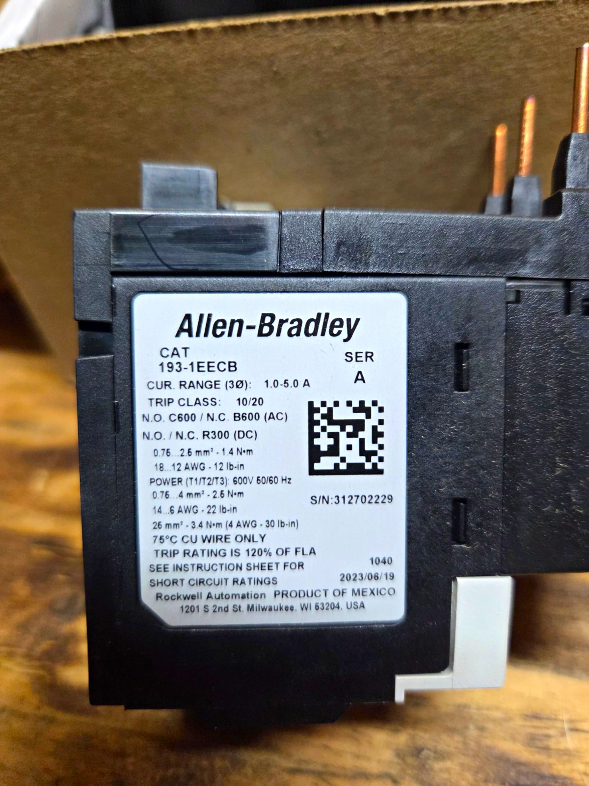 Allen-Bradley 193-1EECB E100 Overload Relay 1-5A 600V AC Manual/Auto Reset