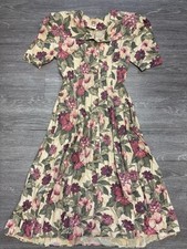 KATIE MFG Beautiful Floral Puff Sleeve Vintage 80s Dress Size 6 Made In USA