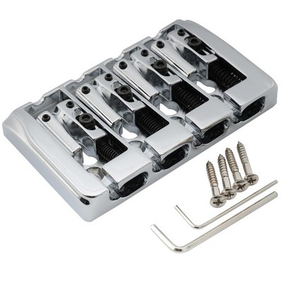 Musiclily Pro Chrome 19mm Locking Saddle Hard Zinc 4 String Electric Bass Bridge