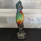Vintage Tiffany Style Stained Glass Parrot Table Lamp 17” x 8” Parts Or Repair