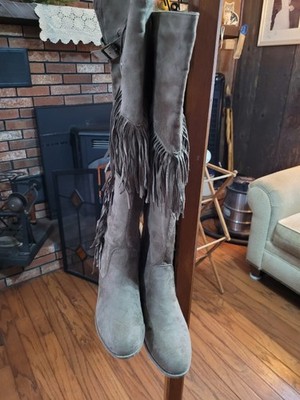 WILD DIVA fringed country knee high leather look boots new no tags size 8