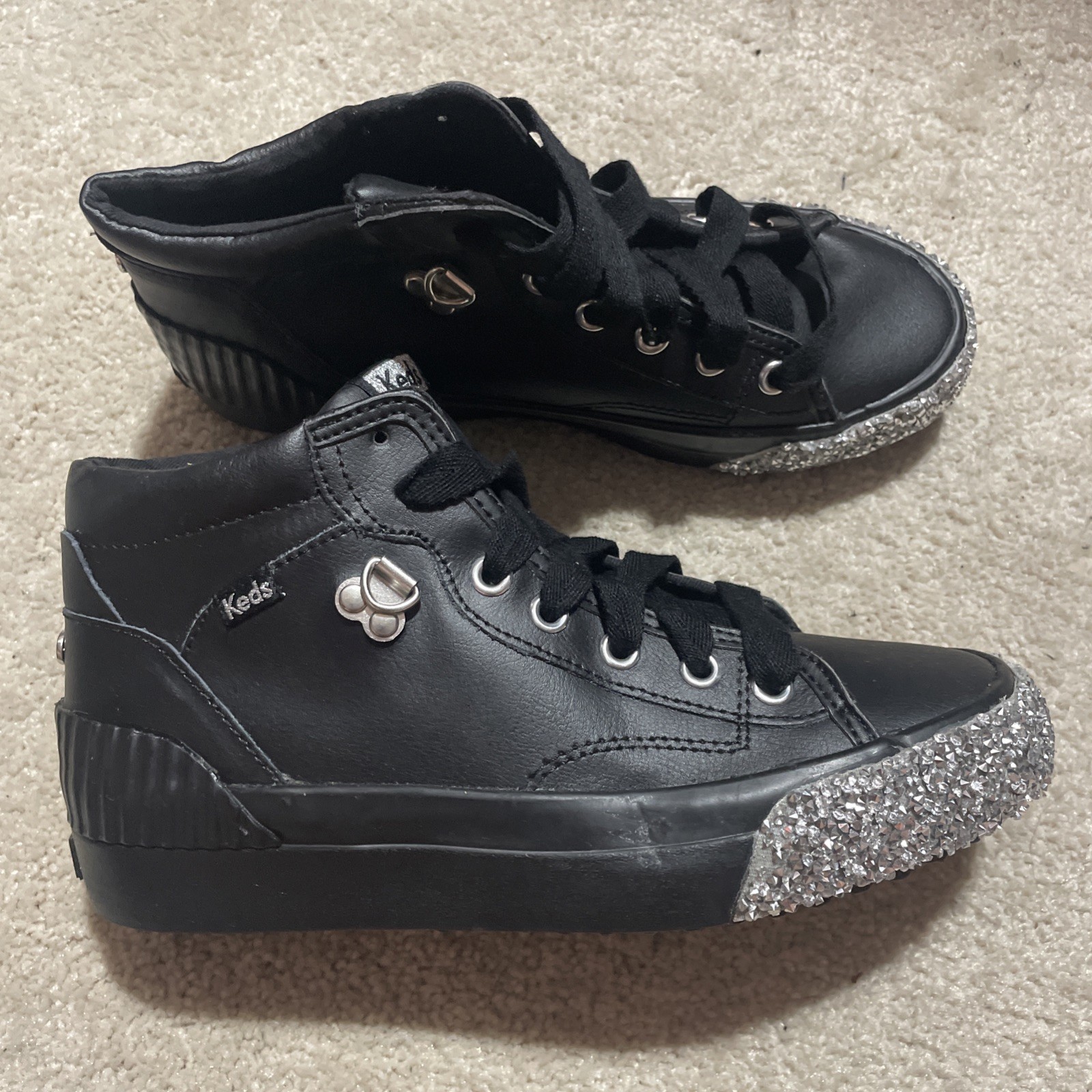 Leather Glitter Wh66730 Womens Size 6.5 Black