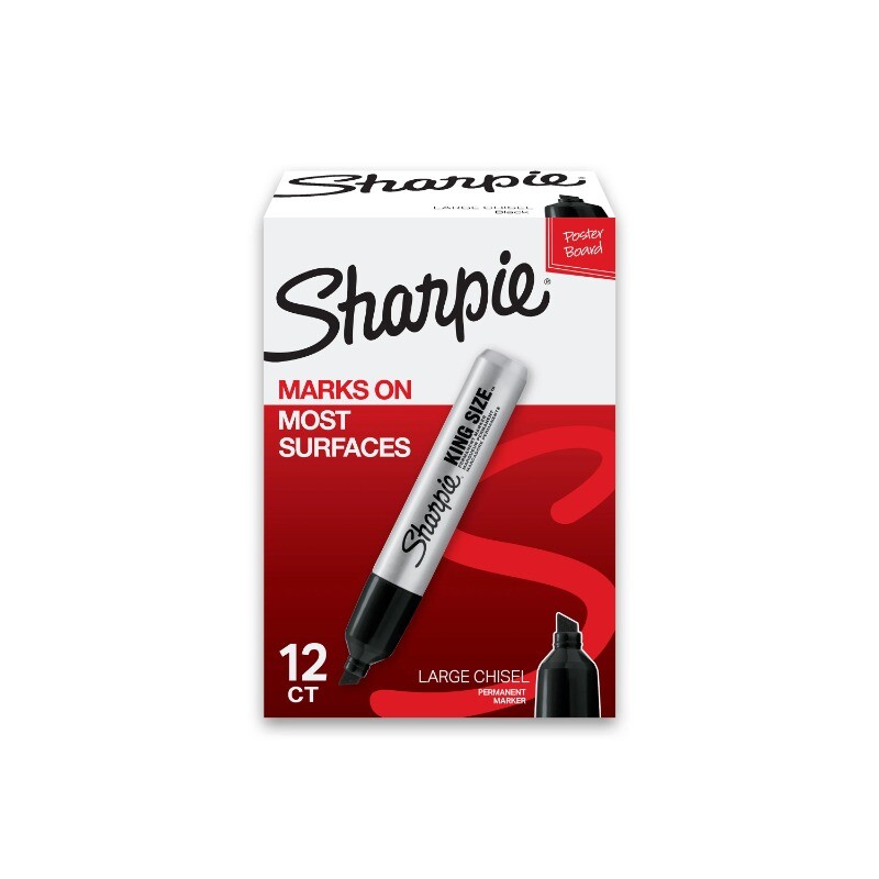 New Sharpie King Size Permanent Markers, Large Chisel Tip, Black, 12 Count