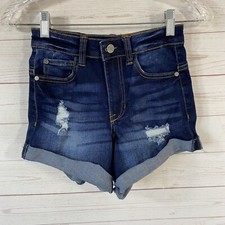 Kendall Kylie The Icon High Rise Short Sz 0 Blue Stretch Distressed Cuffed 24x4