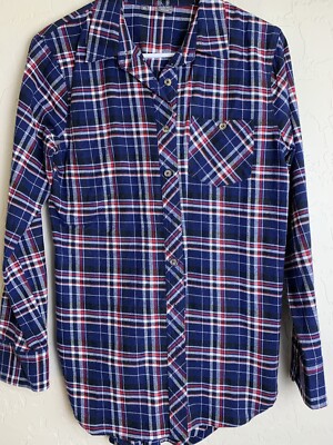 Womens XS Sandra Ingrish Plaid Flannel Long Sleeve Boyfriend Button Shirt 5721
