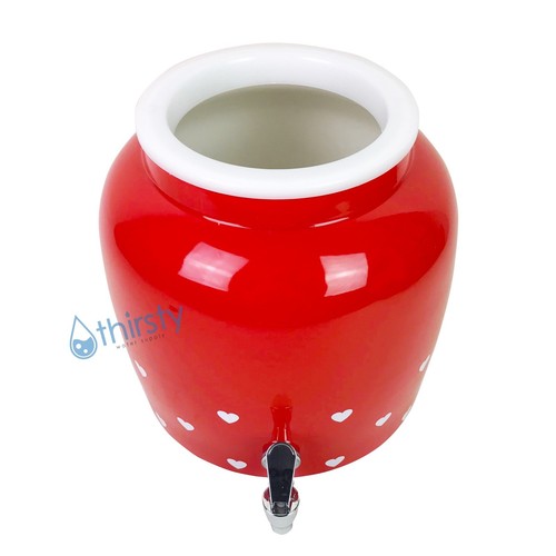 Grifo dispensador de cerámica de porcelana para olla de barro de agua del Día de San Valentín corazones rojos - Imagen 3 de 3