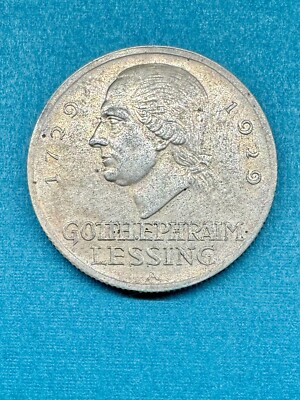 1929-A 3 Mark Germany | Weimar Republic | Lessing | Rare | Silver | UNC