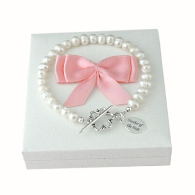 Graviert Geschenk für Mutter Von Braut, '' Echte Perle Armband, Personalisiert