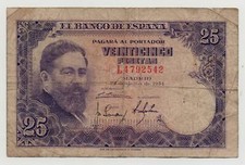 SPAIN 25 PESETAS 1954 PICK 147 LOOK SCANS