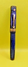 Wahl Eversharp Blue Oversize Deco Band Fountain Pen-l4k Gold Seal fine nib-works