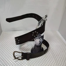 Hipwear Italian Brown Leather Belt Size L 30  34" Studded Cut Out Made in Canada