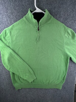 Brooks Brothers Green 1/4 Zip Sweater Knit Long Sleeve XL Supima Cotton  Pullover