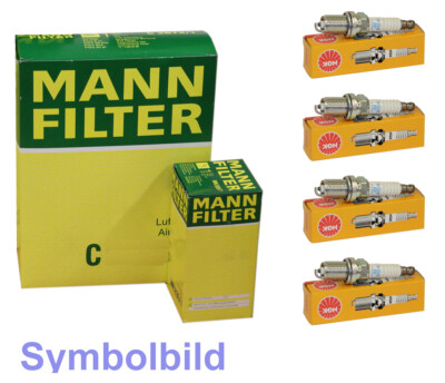 4 NGK Zündkerzen+MANN Öl,Luftfilter für VW MULTIVAN T5,TRANSPORTER T5