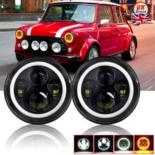 DOT 7'' Round Black LED Headlights Halo Hi/Lo Beam for Classic Mini Austin Rover