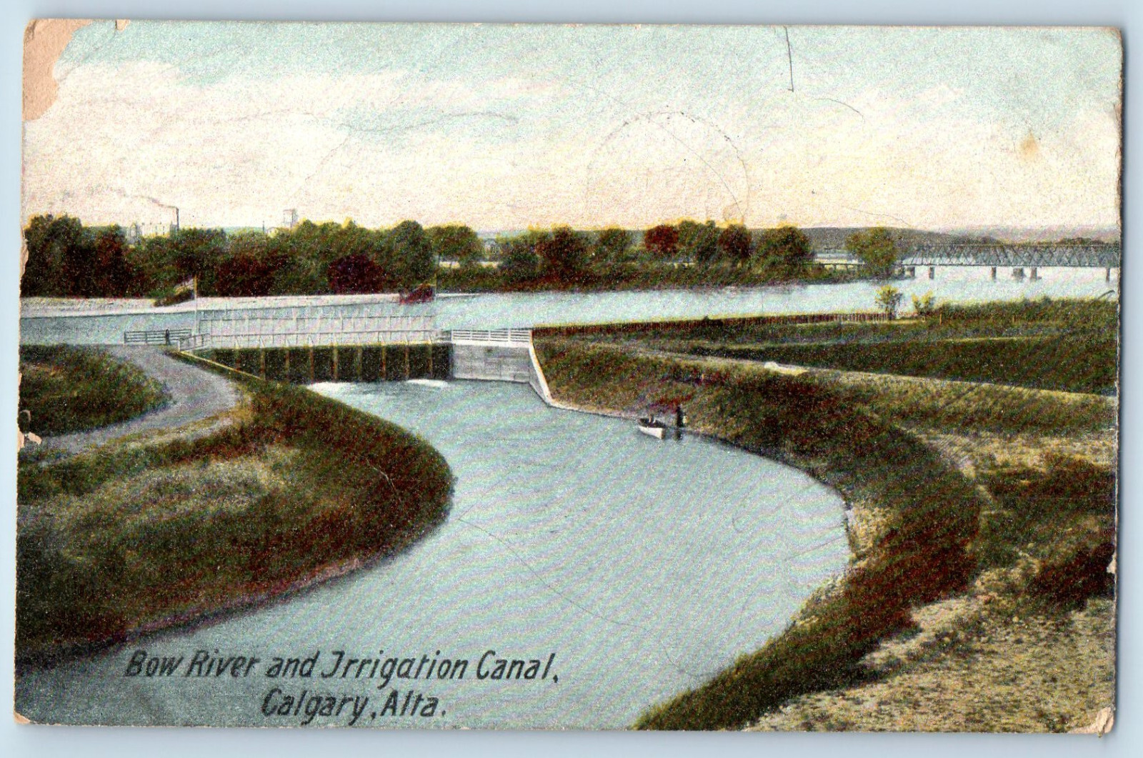 Calgary Alberta Canadá Postal Arco Río y Canal de Riego 1908 Publicado