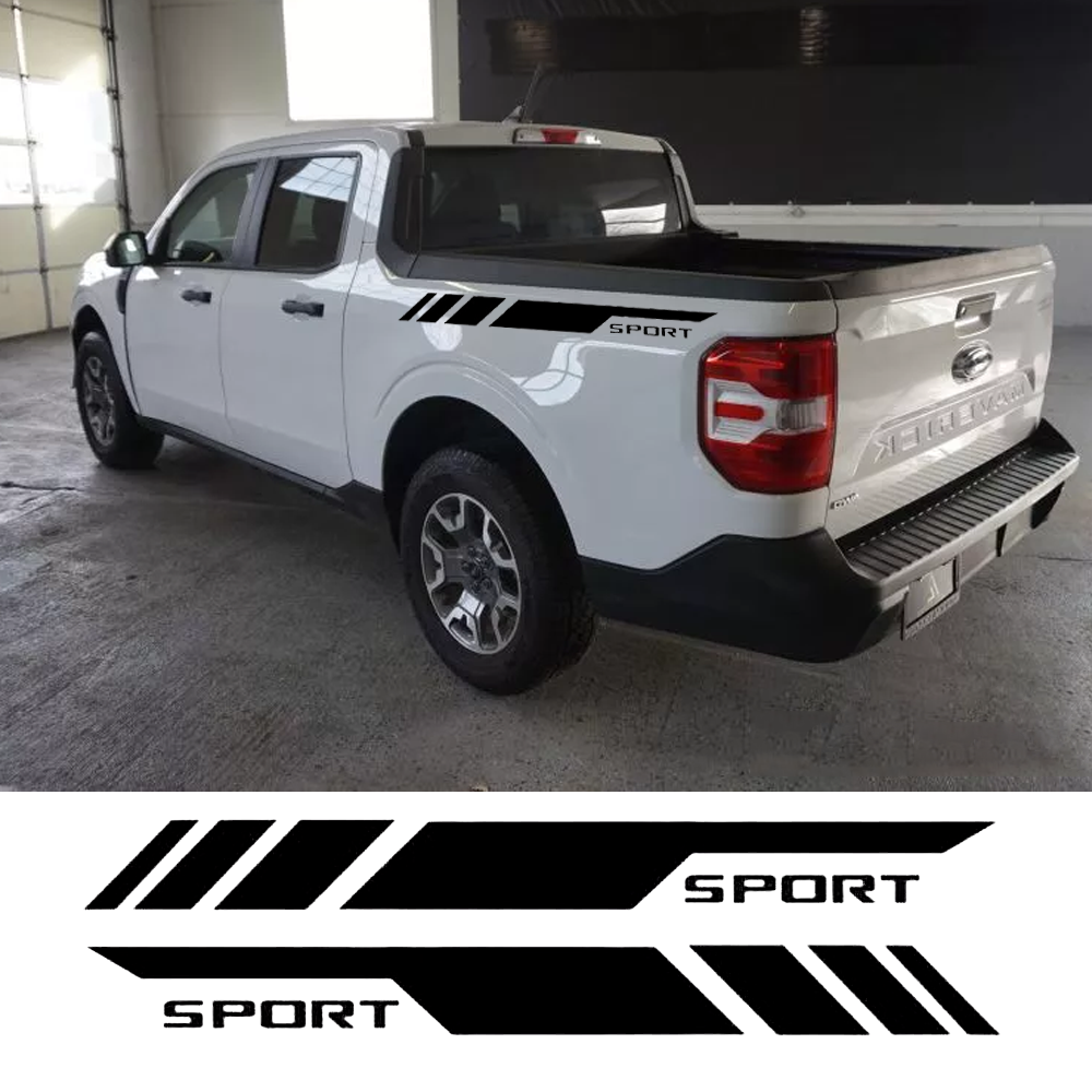 For Ford Maverick 2022-2025 2PCS Glossy Black Truck Bed Side Vinyl Decal Stripes