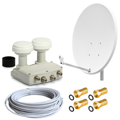 Sat-Anlage 80cm Spiegel 2-Sat 4-TV Quad Monoblock LNB 0,1dB HD Astra + Hotbird 
