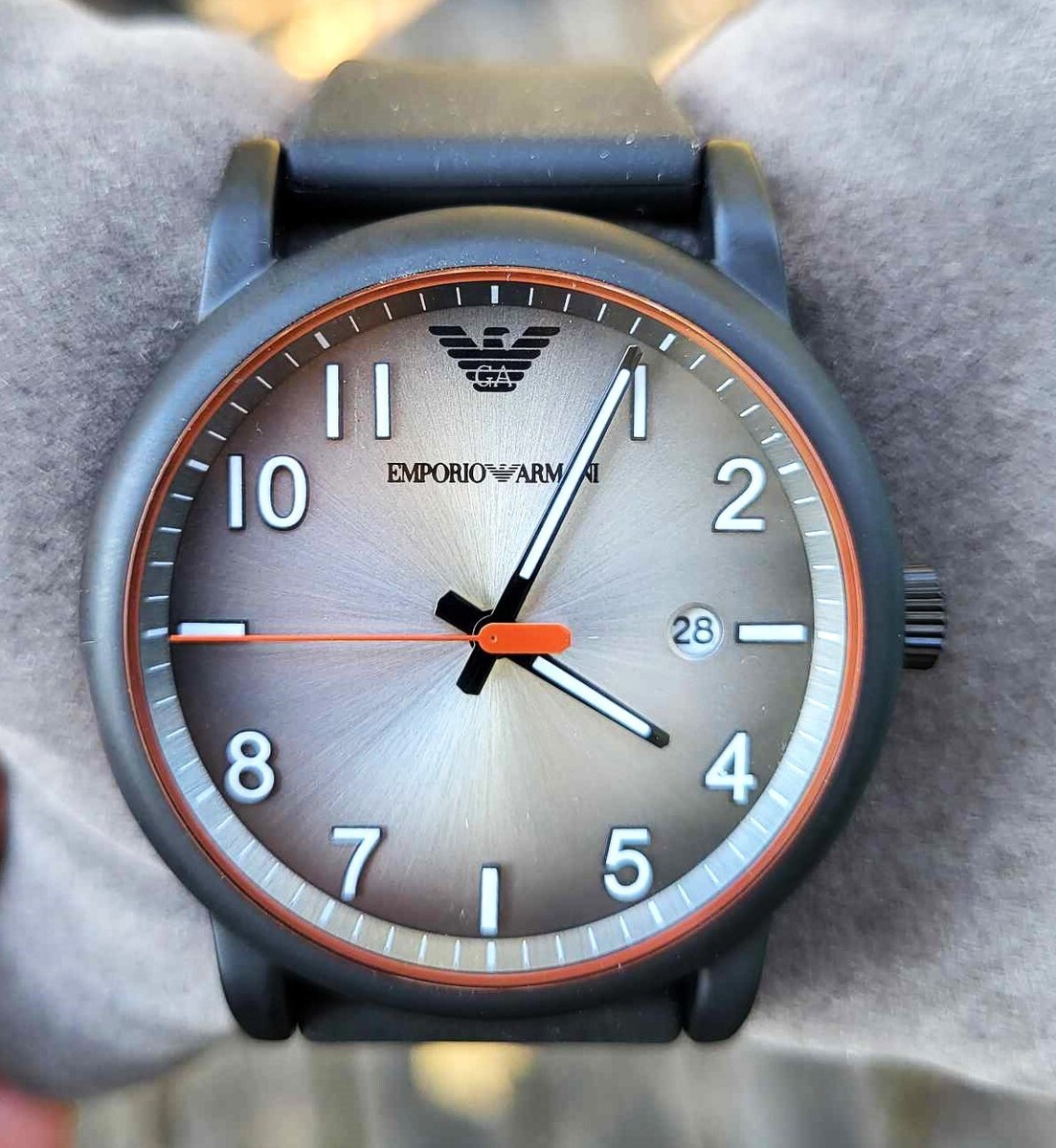 New EMPORIO ARMANI AR11176 Date Black Silicone Quartz Watch No Box And Paper