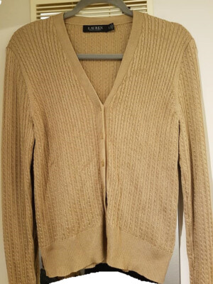 Lauren Ralph Lauren DENZEL LONG SLEEVE CARDIGAN Strickjacke Gr. L beige gold