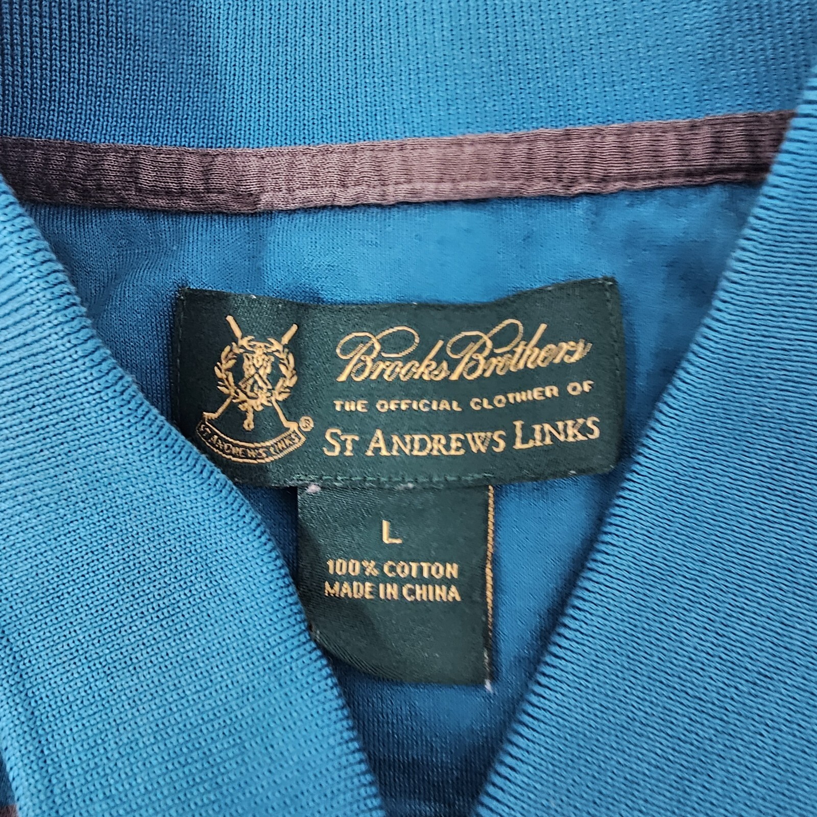 Brooks Brothers St. Andrews Links Golf Polo Shirt Men's Large Blue Green Stripe thumbnail 6