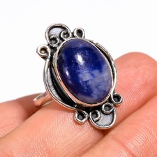 Sodalite Gemstone Handmade 925 Sterling Silver Jewelry Ring Size 7